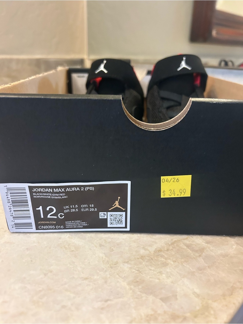 Jordan Kids Black/Red Low-Top Velcro Sneakers - Picture 3 of 3